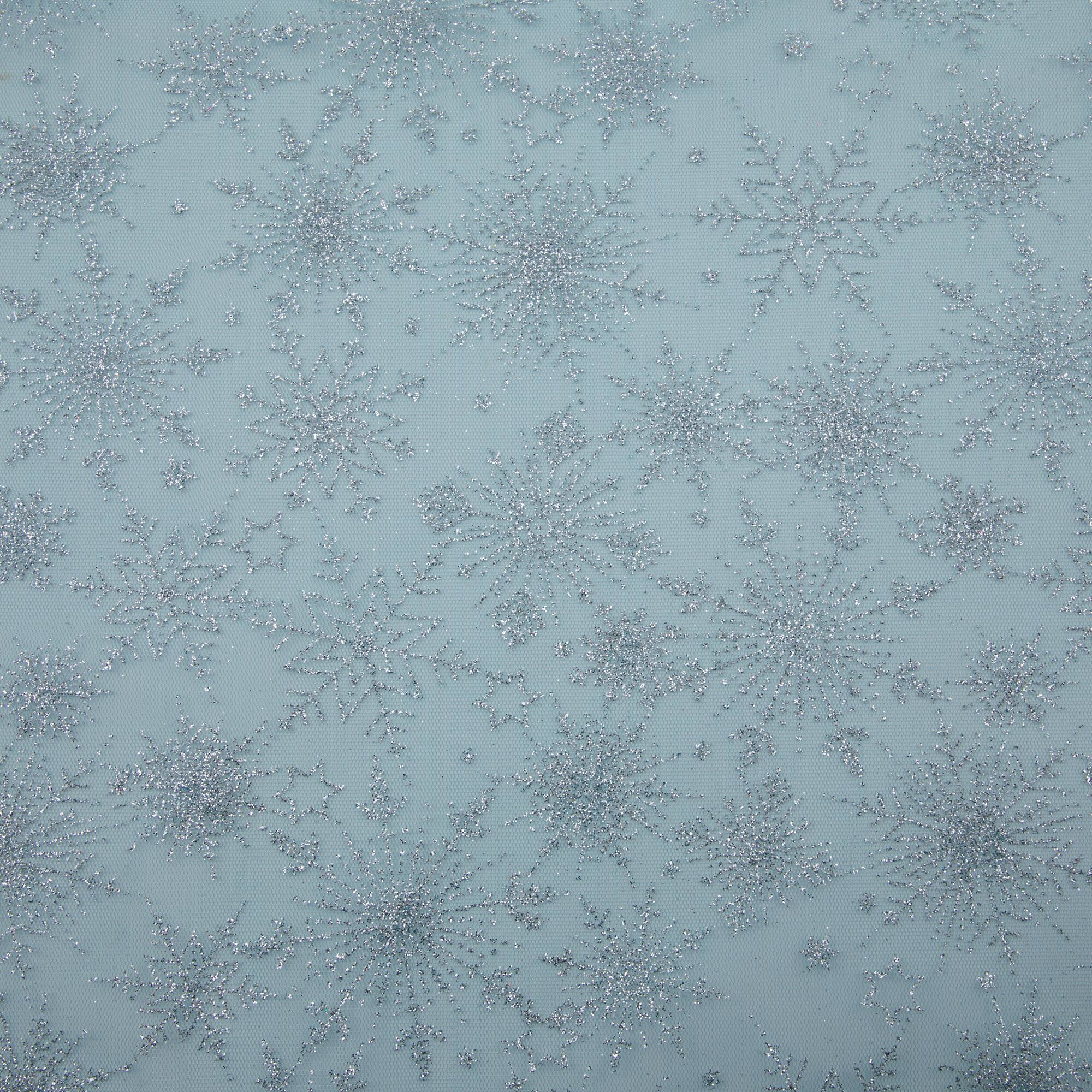 Wyla White Glitter Snowflakes on Blue Mesh